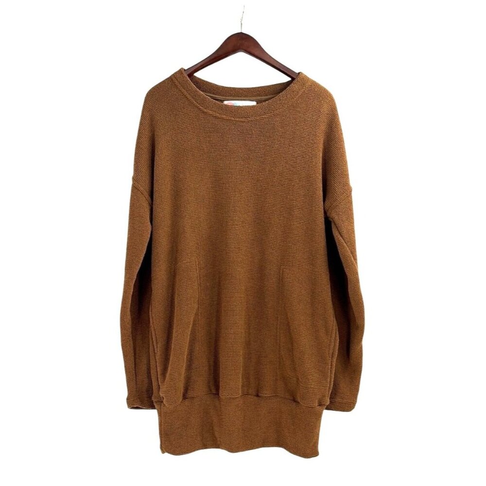 Free People Beach Banded Sweater Tunic Brown Womens Size Small Chunky Oversize